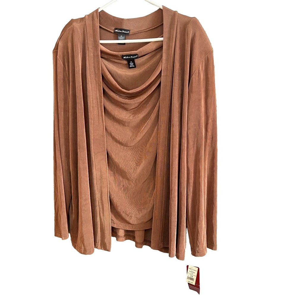 Made in Heaven NWT Brown Cardigan Open Front & Top Lightweight Stretch Size 2X
